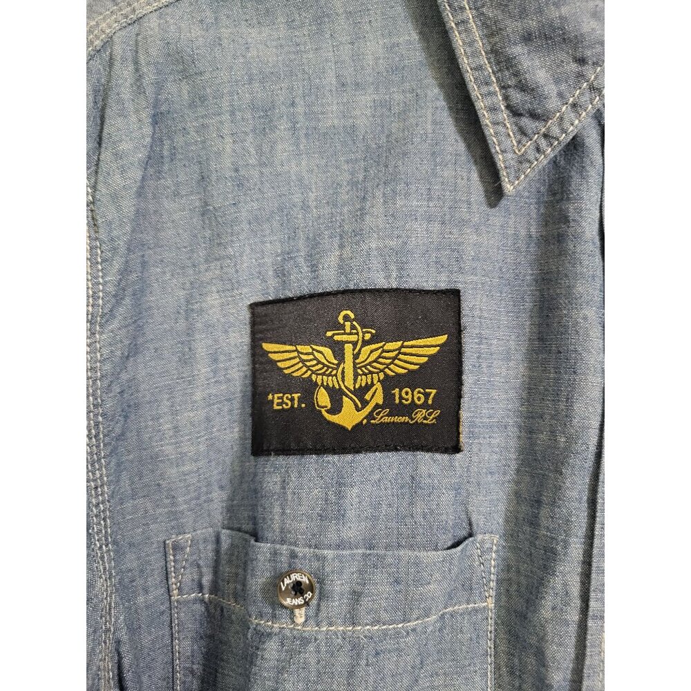 Ralph Lauren Jeans Co. Chambray Denim Shirt Anchor Nautical Logos Womens XL y2k - Picture 7 of 8